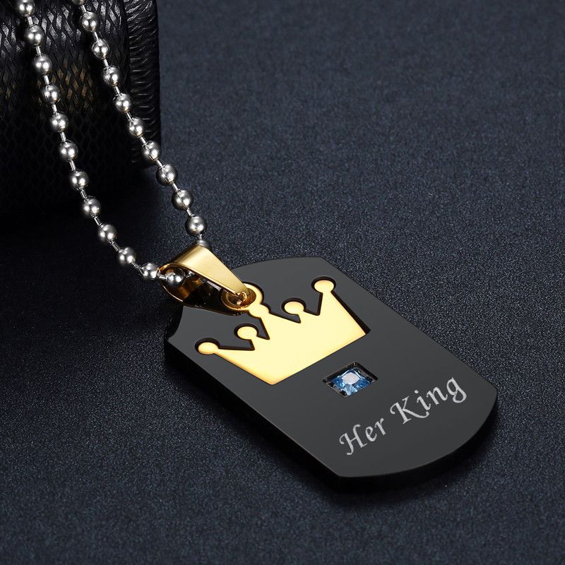 Wholesale Crown Stainless Steel Couple Necklace Her King His Queen Military Pendant  | EaseWholesale 7 Wholesale Crown Stainless Steel Couple Necklace Her King His Queen Military Pendant  | EaseWholesale 7