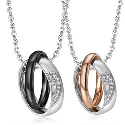 Fashion Heart Love CZ Jigsaw Titanium Couple Necklace | EaseWholesale