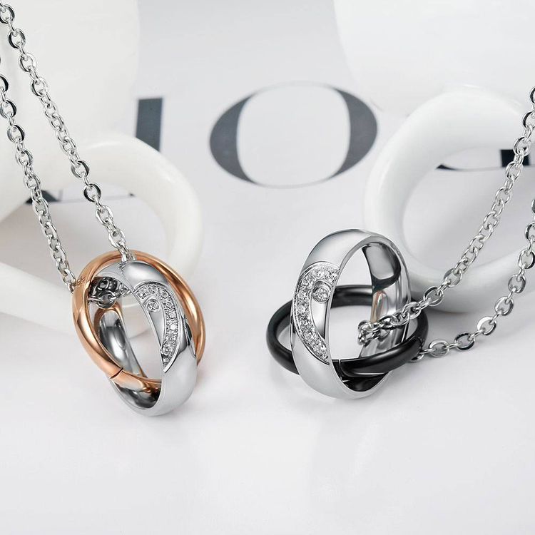 Fashion Heart Love CZ Jigsaw Titanium Couple Necklace | EaseWholesale