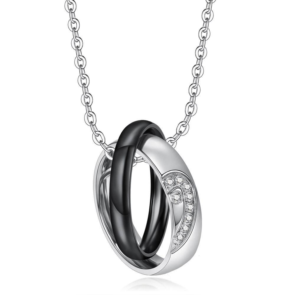 Fashion Heart Love CZ Jigsaw Titanium Couple Necklace | EaseWholesale 2 Fashion Heart Love CZ Jigsaw Titanium Couple Necklace | EaseWholesale 2