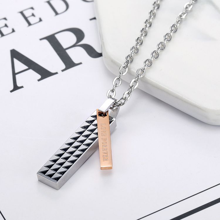Sweet Style Wholesale Couple Rectangle Titanium Pendant Necklace Fine Hip Hop | EaseWholesale