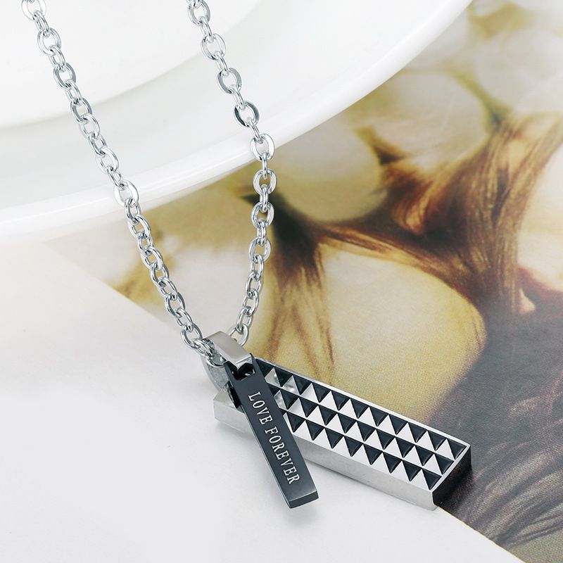 Sweet Style Wholesale Couple Rectangle Titanium Pendant Necklace Fine Hip Hop | EaseWholesale 2