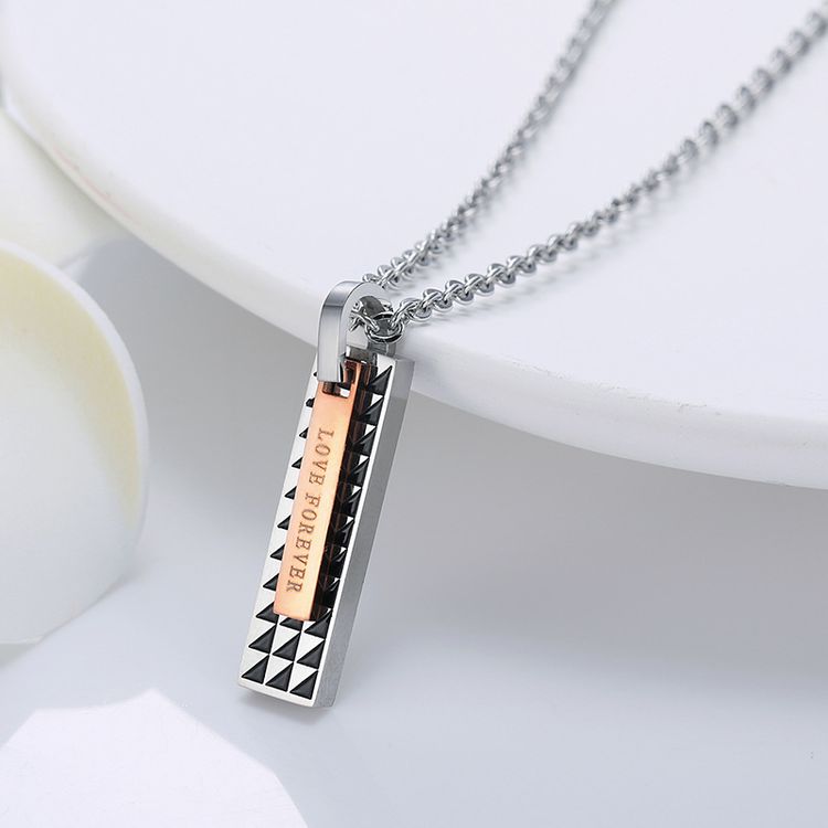 Sweet Style Wholesale Couple Rectangle Titanium Pendant Necklace Fine Hip Hop | EaseWholesale 3