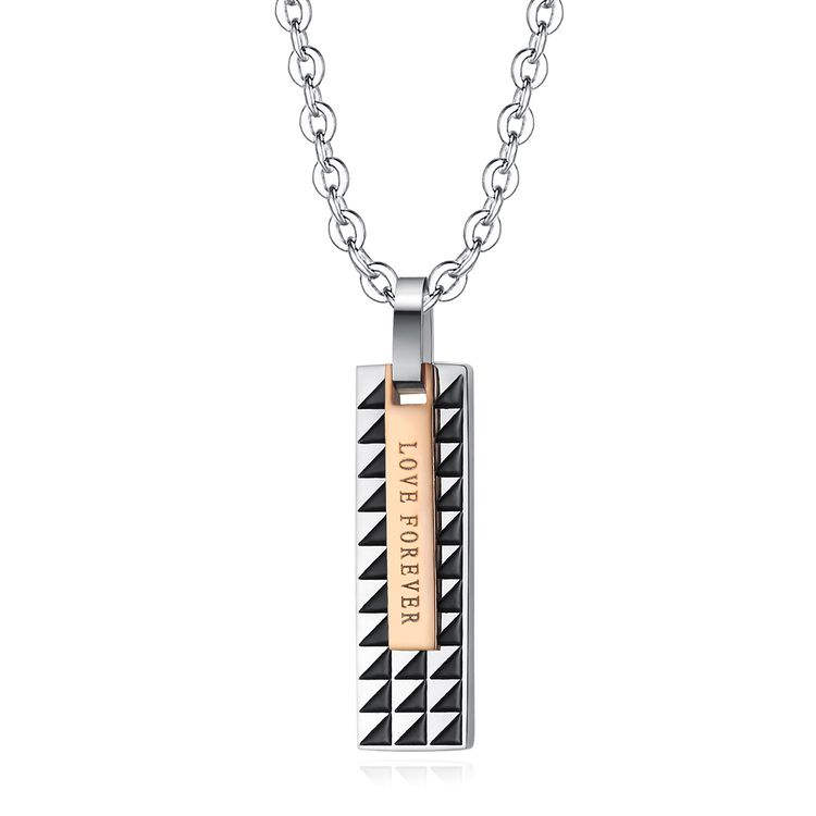 Sweet Style Wholesale Couple Rectangle Titanium Pendant Necklace Fine Hip Hop | EaseWholesale 5