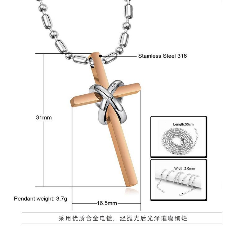 New Korean style titanium steel cross double ring CZ pendant couple necklace | EaseWholesale 3 New Korean style titanium steel cross double ring CZ pendant couple necklace | EaseWholesale 3