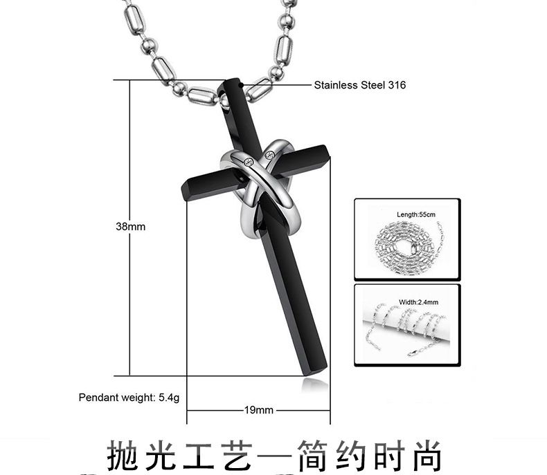 New Korean style titanium steel cross double ring CZ pendant couple necklace | EaseWholesale 4 New Korean style titanium steel cross double ring CZ pendant couple necklace | EaseWholesale 4