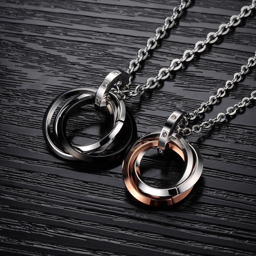 New Fashion Ring-shaped CZ pendant couple titanium steel necklace | EaseWholesale 1 New Fashion Ring-shaped CZ pendant couple titanium steel necklace | EaseWholesale 1