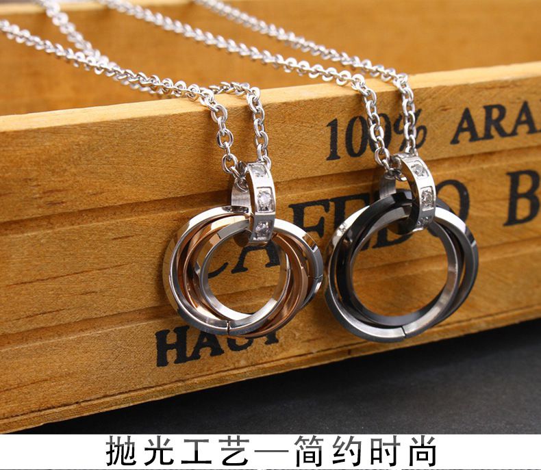 New Fashion Ring-shaped CZ pendant couple titanium steel necklace | EaseWholesale 5 New Fashion Ring-shaped CZ pendant couple titanium steel necklace | EaseWholesale 5