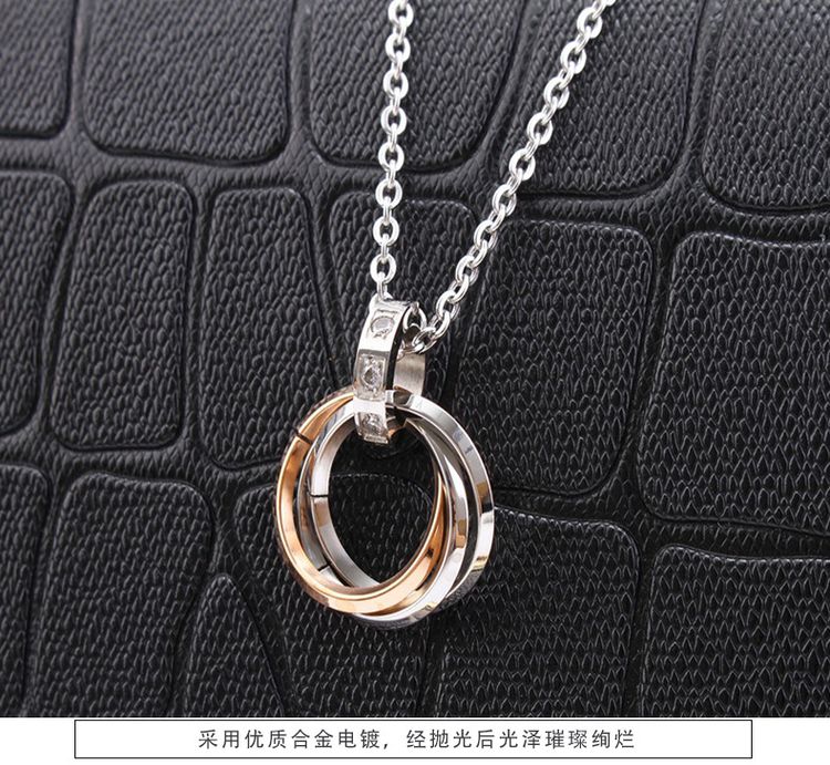 New Fashion Ring-shaped CZ pendant couple titanium steel necklace | EaseWholesale 6 New Fashion Ring-shaped CZ pendant couple titanium steel necklace | EaseWholesale 6