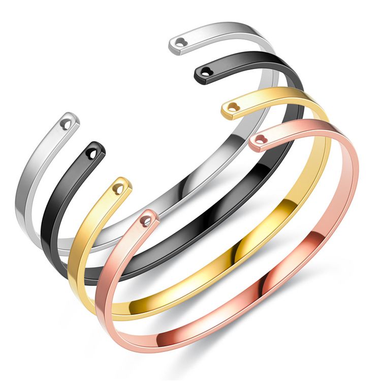 Trendy Titanium Stainless Steel Bracelet C-shaped Peach Heart Hole 4mm | EaseWholesale