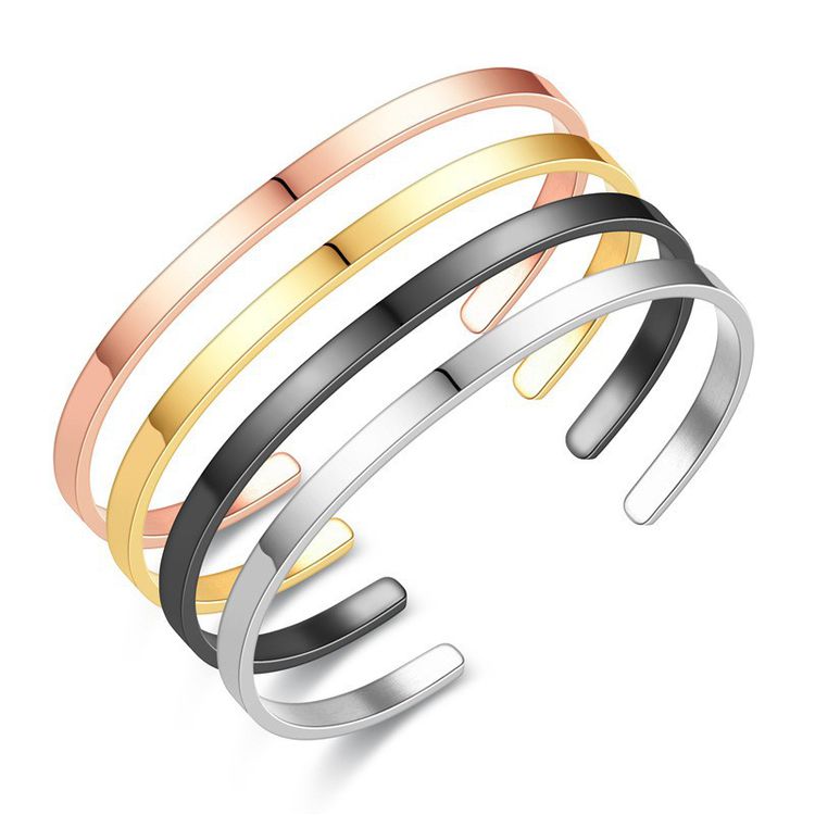 Wholesale Stainless Steel Polished Minimalist C-Shaped 4mm Titanium Bracelet | EaseWholesale