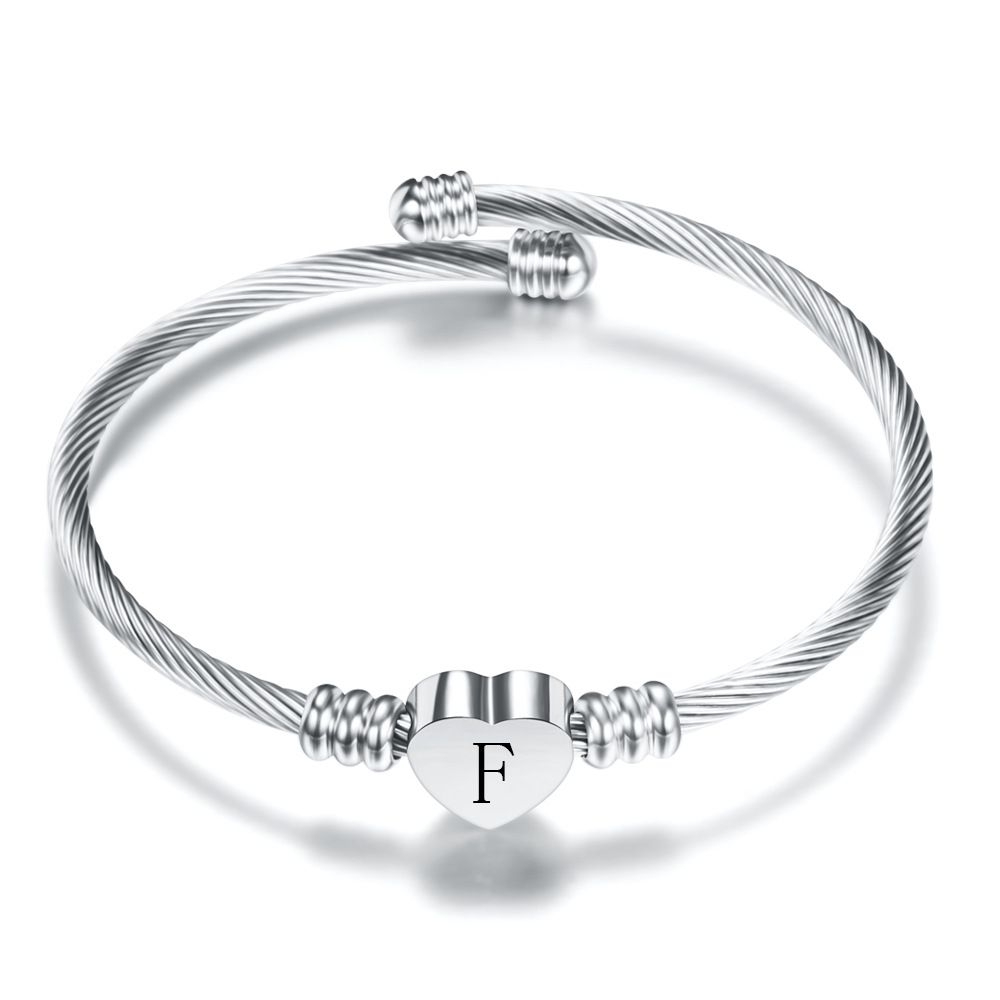 26 Alphabet Heart 316L Stainless Steel Bangle Bracelet | EaseWholesale 2