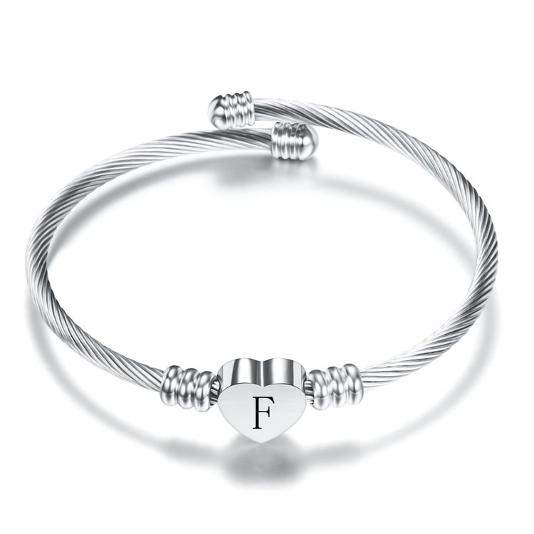 26 Alphabet Heart 316L Stainless Steel Bangle Bracelet | EaseWholesale 2