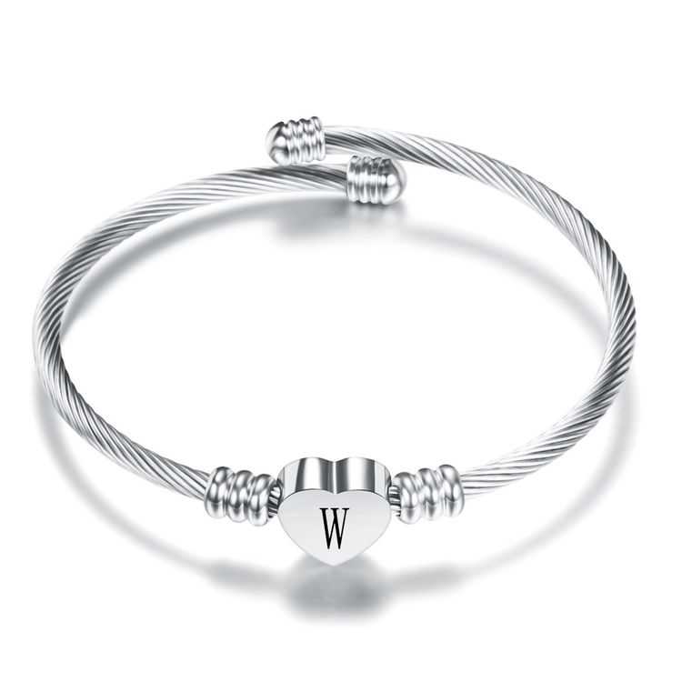 26 Alphabet Heart 316L Stainless Steel Bangle Bracelet | EaseWholesale 3