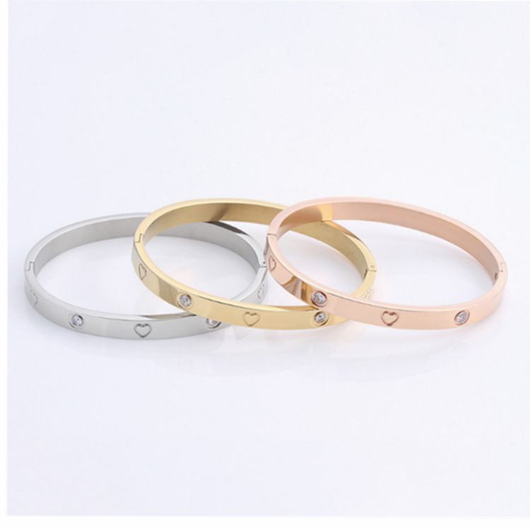 Love-shaped Titanium Steel Zircon Bracelet For Ladies | EaseWholesale 5 Love-shaped Titanium Steel Zircon Bracelet For Ladies | EaseWholesale 5