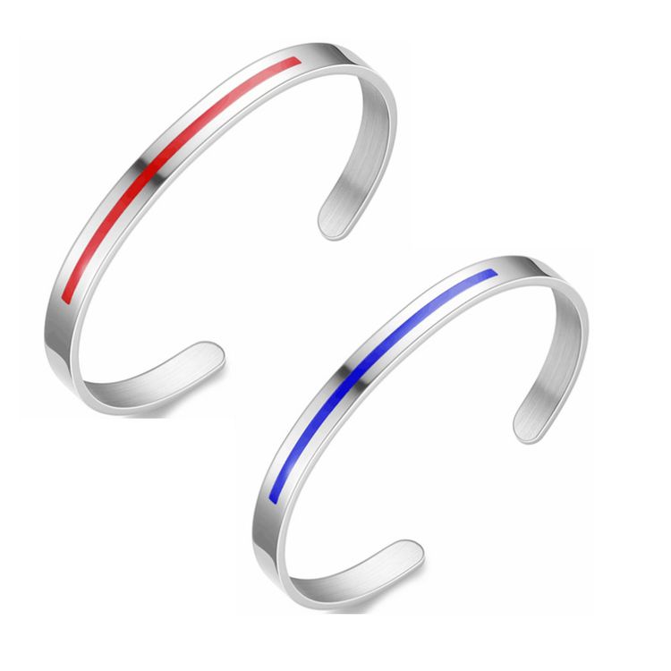 C-Shape 316L Titanium Steel Red and Blue Bar Couple's Bracelet | EaseWholesale