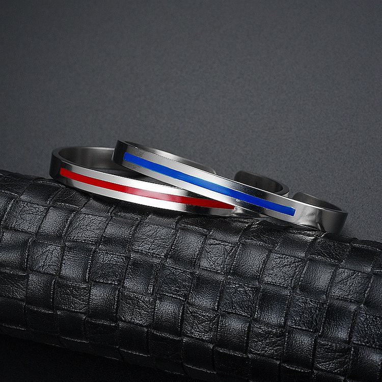 C-Shape 316L Titanium Steel Red and Blue Bar Couple's Bracelet | EaseWholesale