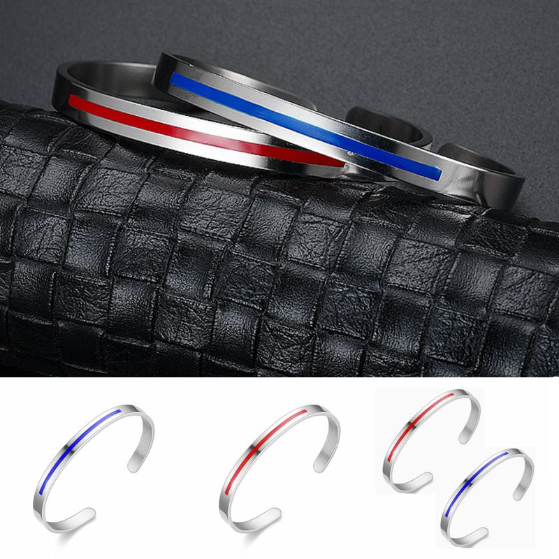 C-Shape 316L Titanium Steel Red and Blue Bar Couple's Bracelet | EaseWholesale 5 C-Shape 316L Titanium Steel Red and Blue Bar Couple's Bracelet | EaseWholesale 5
