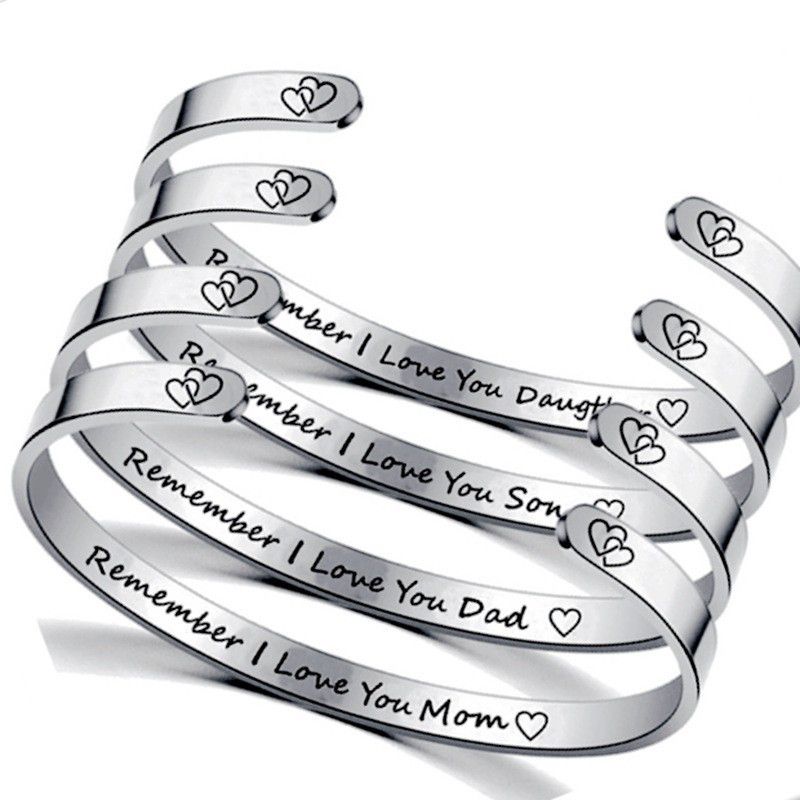 Family MOM DaD SON Daughter Engraving Adjustable Stainless Steel Bracelet | EaseWholesale 0