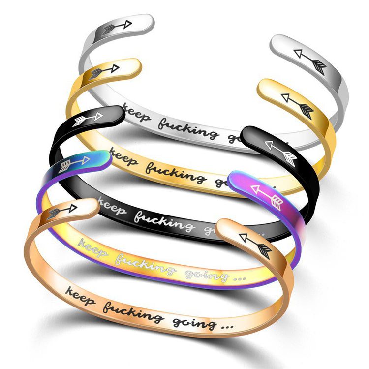 Keep Fucking Going Engraved Stainless Steel C-Shape Adjustable Bracelet | EaseWholesale