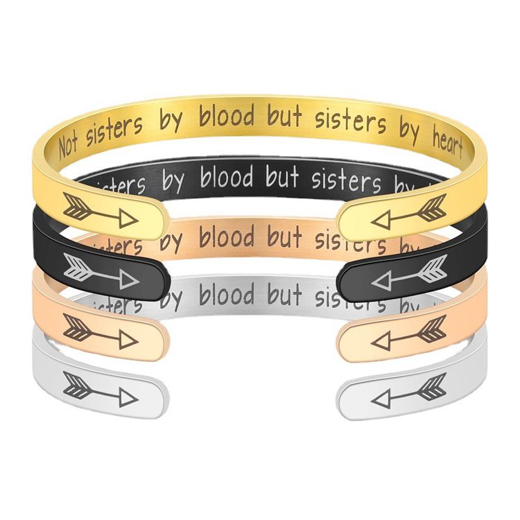 Not blood but sisters by heart Engraved Stainless Steel Adjustable Bracelet | EaseWholesale
