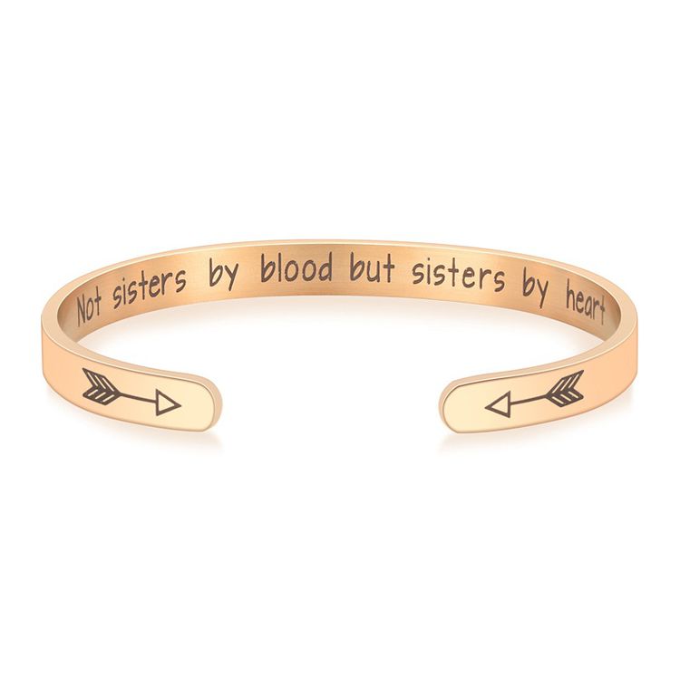 Not blood but sisters by heart Engraved Stainless Steel Adjustable Bracelet | EaseWholesale 2 Not blood but sisters by heart Engraved Stainless Steel Adjustable Bracelet | EaseWholesale 2
