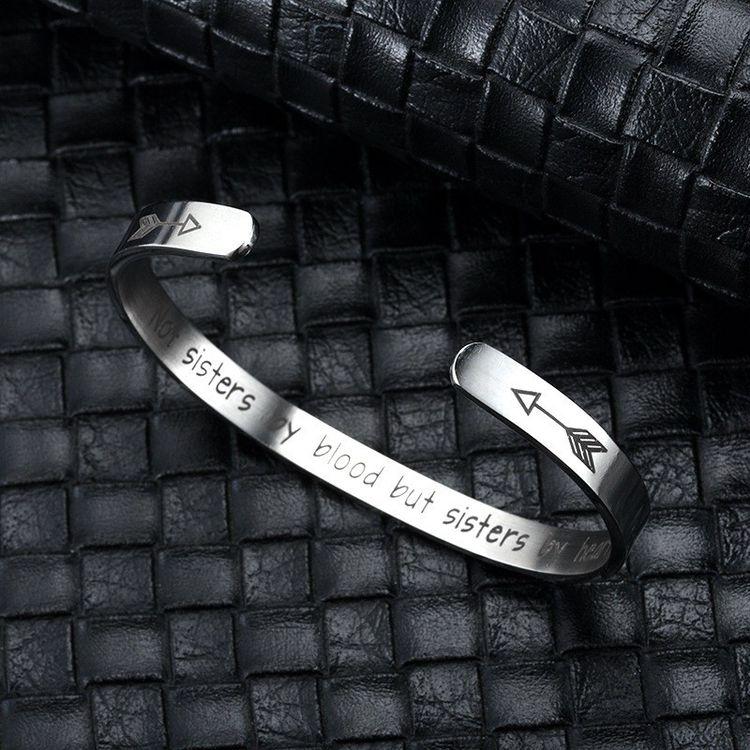 Not blood but sisters by heart Engraved Stainless Steel Adjustable Bracelet | EaseWholesale 6 Not blood but sisters by heart Engraved Stainless Steel Adjustable Bracelet | EaseWholesale 6