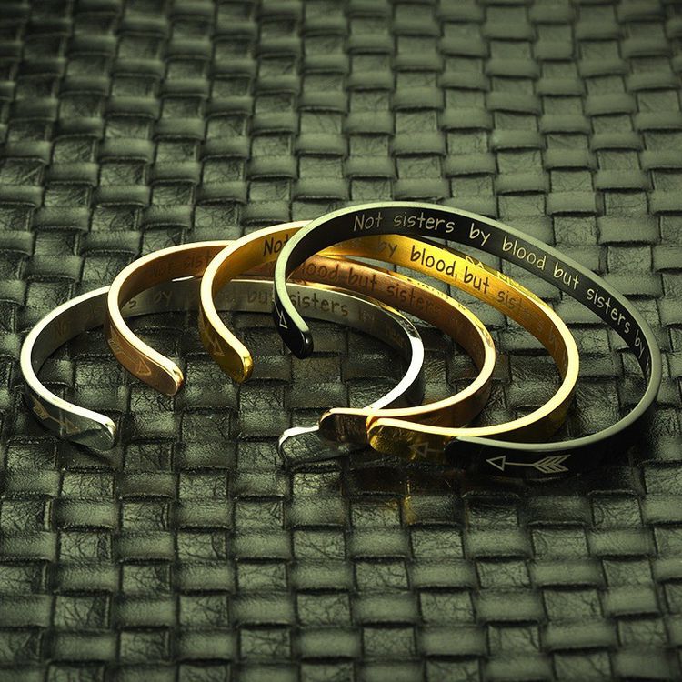 Not blood but sisters by heart Engraved Stainless Steel Adjustable Bracelet | EaseWholesale 8 Not blood but sisters by heart Engraved Stainless Steel Adjustable Bracelet | EaseWholesale 8