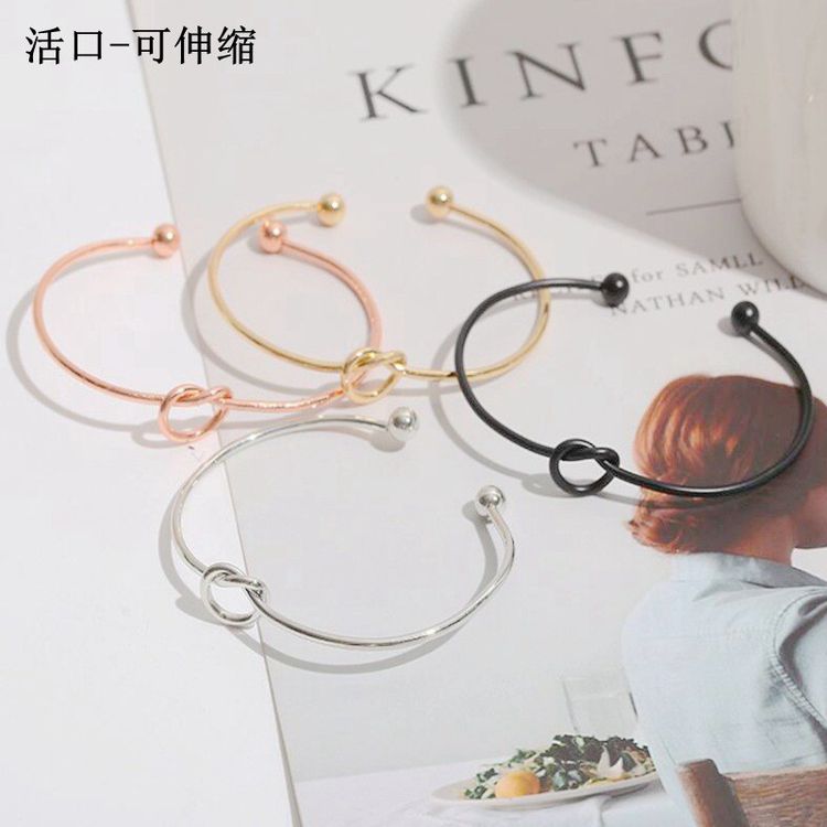 Wholesale Love Knot Beads Stainless Steel C-Shape Adjustable Bracelet | EaseWholesale