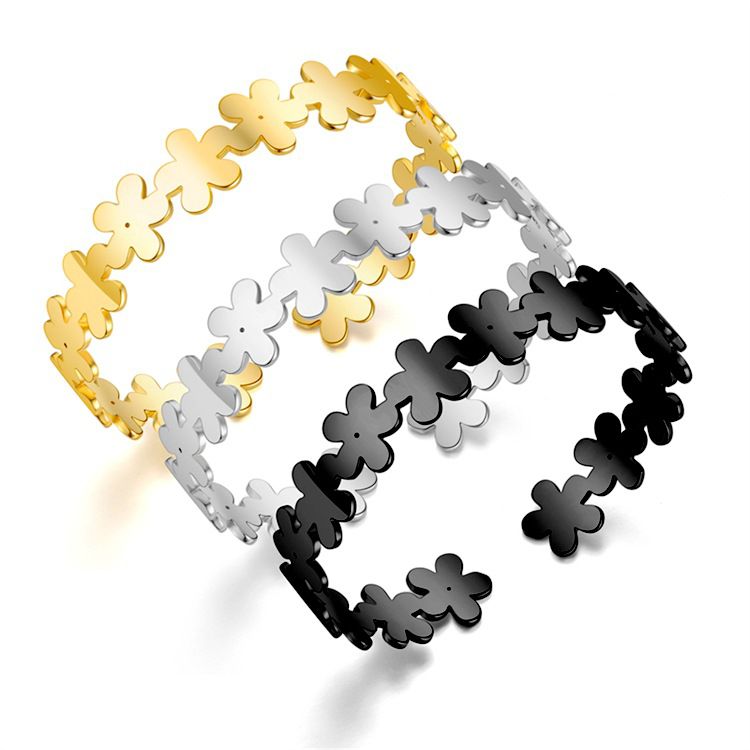 Cutout Skeleton Adjustable Flower Titanium Steel Bracelet | EaseWholesale